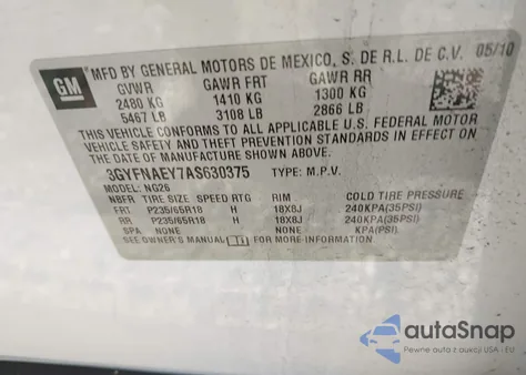 2010 Cadillac Srx Luxury Collection из США, поврежденный, VIN 3GYFNAEY7AS630375